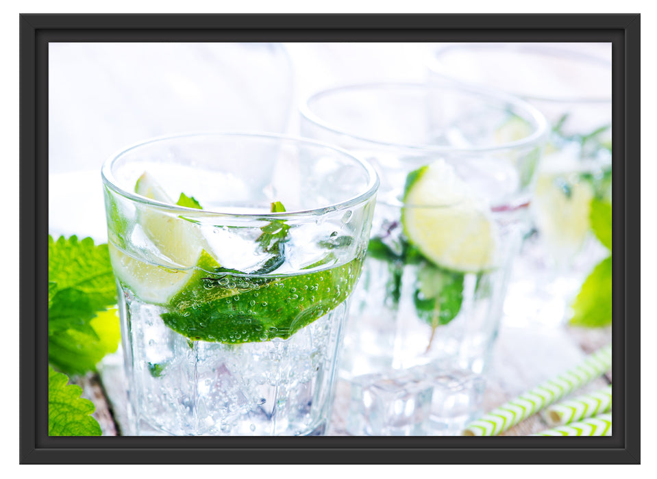 Mojito-Gläser mit Minze Schattenfugenrahmen 55x40