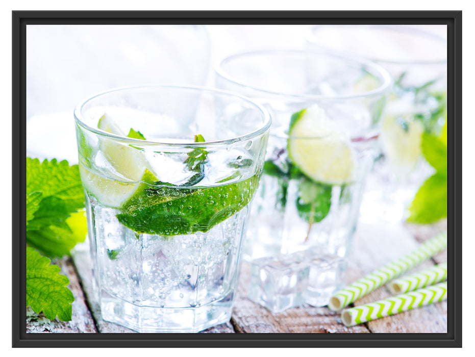 Mojito-Gläser mit Minze Schattenfugenrahmen 80x60