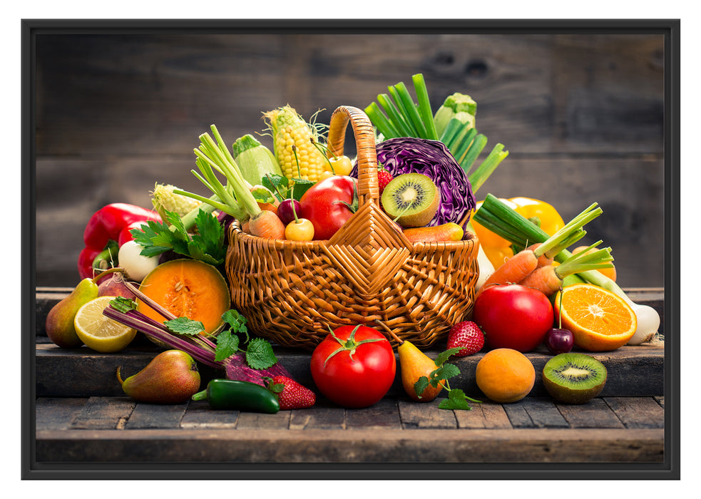Pixxprint Frische Früchte im Korb, im Schwebe-Effekt Bilderrahmen