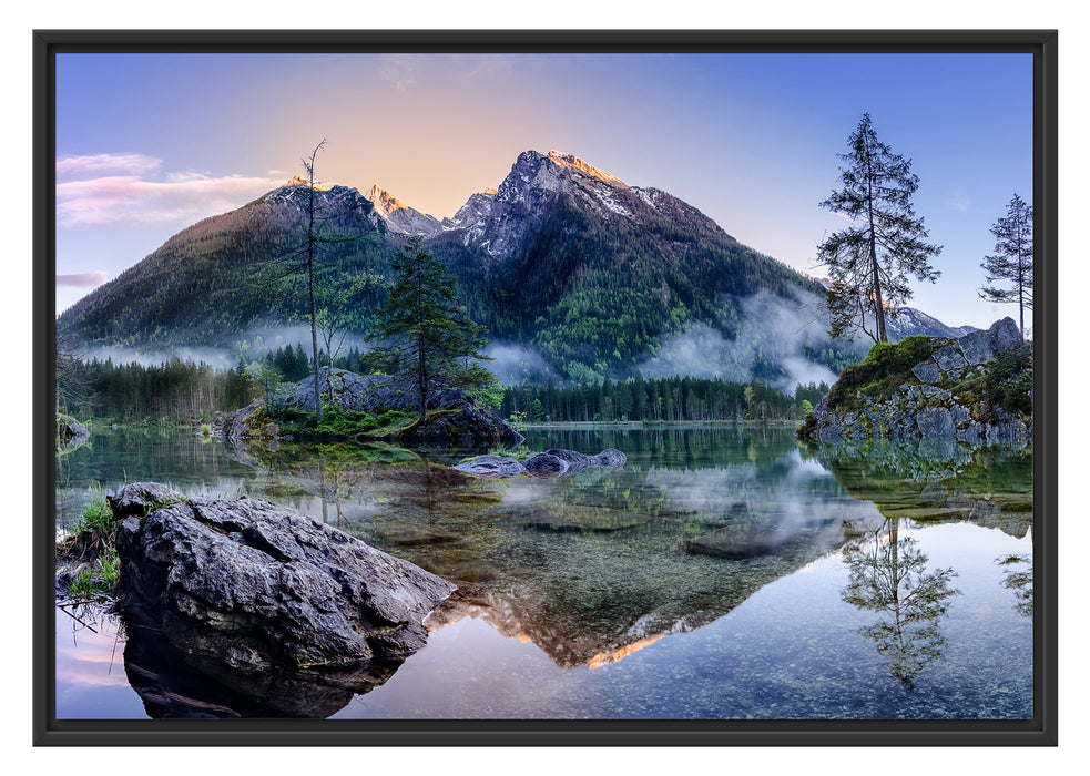 Pixxprint Sonnenaufgang am Hintersee, im Schwebe-Effekt Bilderrahmen