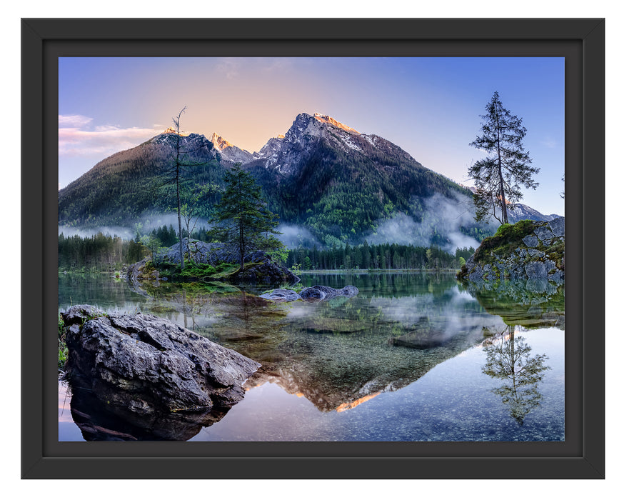 Sonnenaufgang am Hintersee Schattenfugenrahmen 38x30