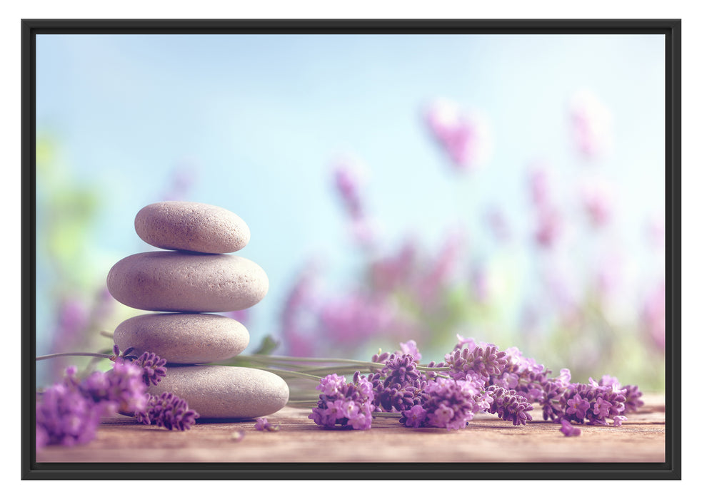 Pixxprint Lavendel Spa-Stillleben, im Schwebe-Effekt Bilderrahmen