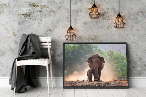 Elefantenbaby mit Mutter Schattenfugenrahmen Wohnzimmer