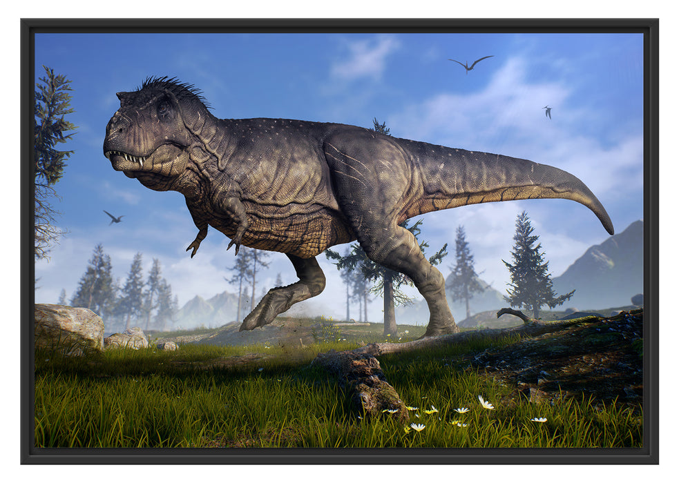 T-Rex Dinosaurier in der Natur Schattenfugenrahmen 100x70