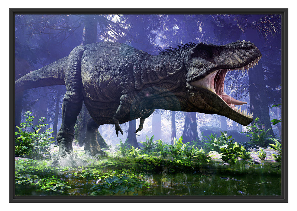 T-Rex Dinosaurier im Wald Schattenfugenrahmen 100x70