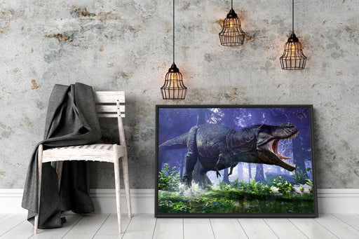 T-Rex Dinosaurier im Wald Schattenfugenrahmen Wohnzimmer