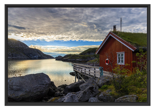 Sonnenaufgang am Fjord Norwegens Schattenfugenrahmen 100x70