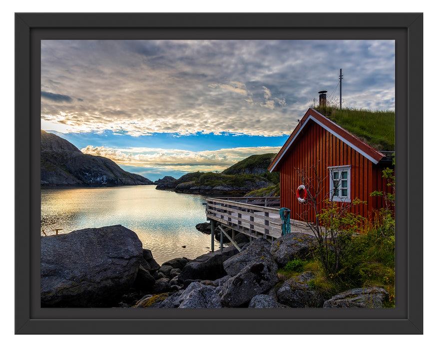 Sonnenaufgang am Fjord Norwegens Schattenfugenrahmen 38x30