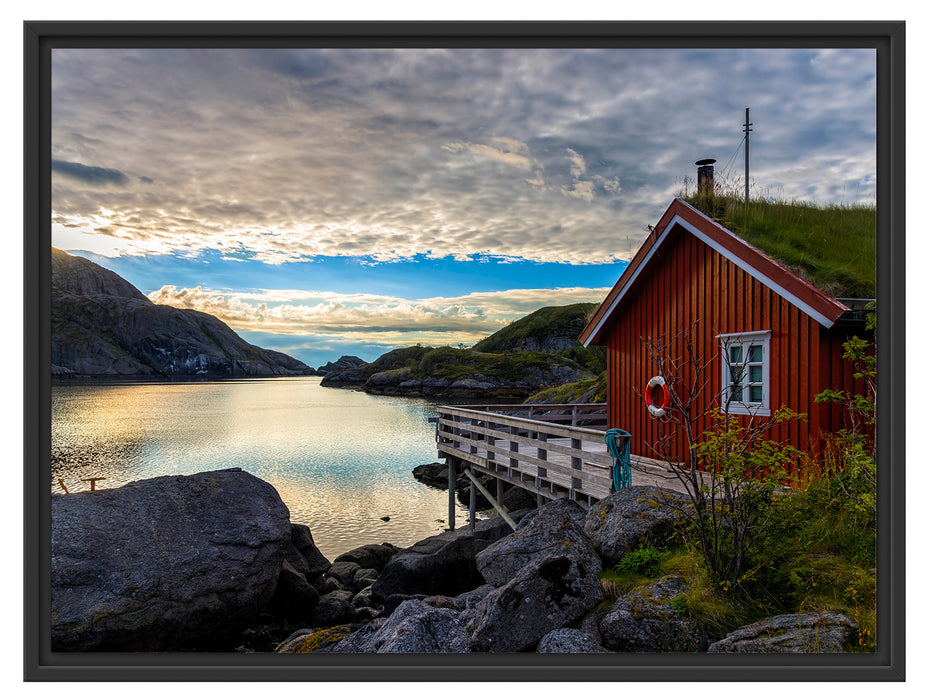 Sonnenaufgang am Fjord Norwegens Schattenfugenrahmen 80x60