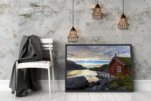 Sonnenaufgang am Fjord Norwegens Schattenfugenrahmen Wohnzimmer