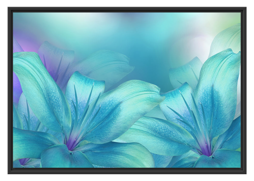 Pixxprint türkise Lilien, im Schwebe-Effekt Bilderrahmen