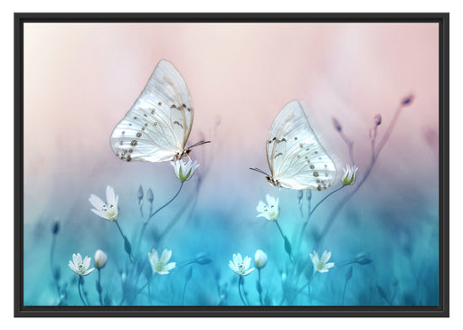 Schmetterling auf kleinen Blumen Schattenfugenrahmen 100x70