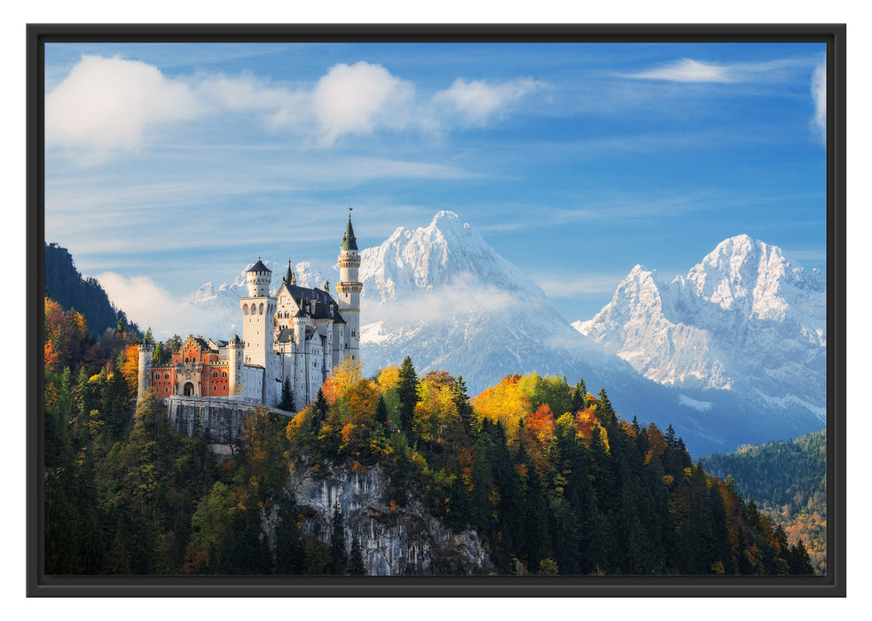 Pixxprint Schloss Neuschwanstein Herbst, im Schwebe-Effekt Bilderrahmen