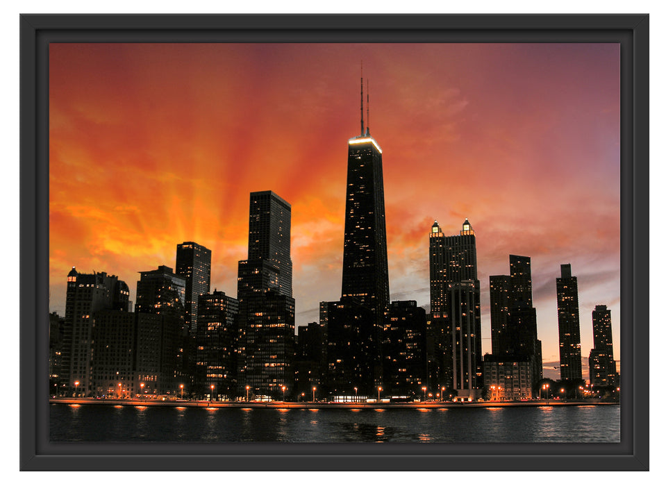Chicago-Wolkenkratzer-Silhouette Schattenfugenrahmen 55x40