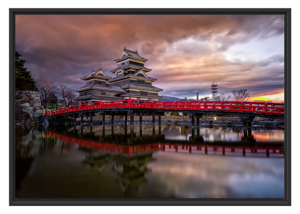 Pixxprint asiatischer Tempel an See, im Schwebe-Effekt Bilderrahmen