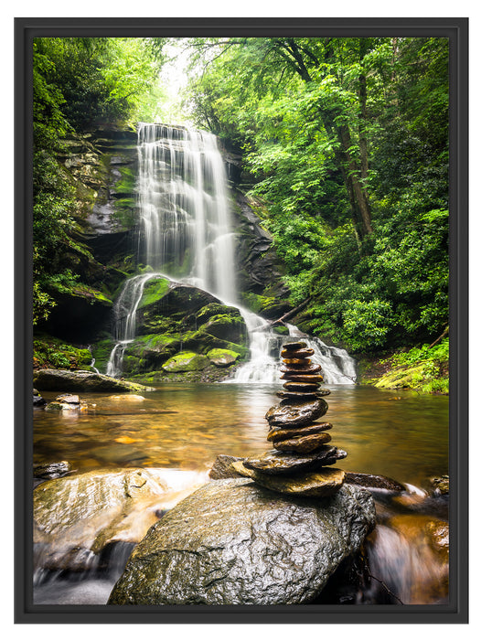 Zen Steine vor Wasserfall Schattenfugenrahmen 80x60