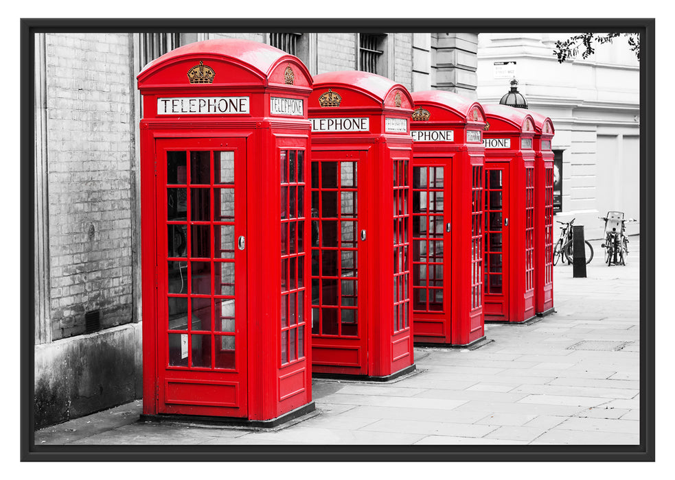 Pixxprint rote Londoner Telefonzellen, im Schwebe-Effekt Bilderrahmen