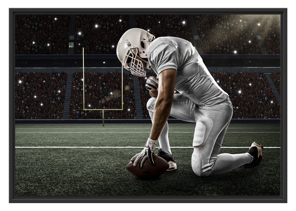 Pixxprint knieender Football-Spieler, im Schwebe-Effekt Bilderrahmen