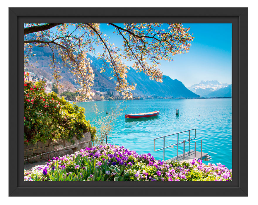 Genfer See im Sonnenschein Schattenfugenrahmen 38x30