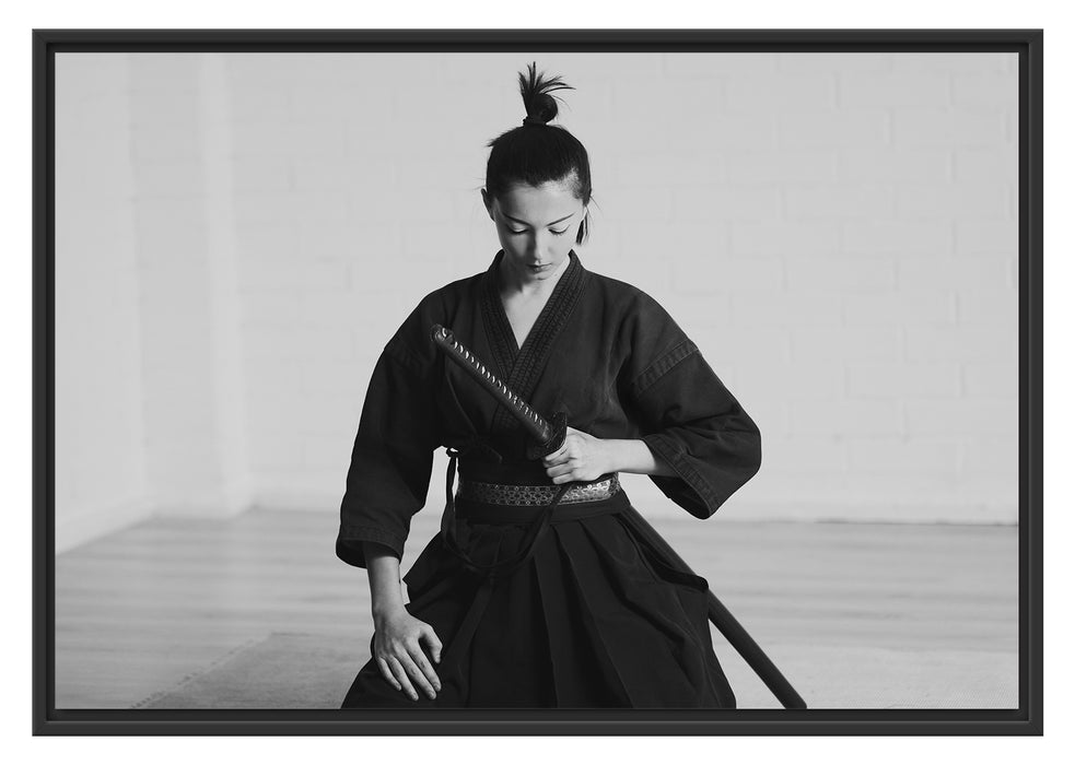 Pixxprint stolze Samurai-Kriegerin, im Schwebe-Effekt Bilderrahmen