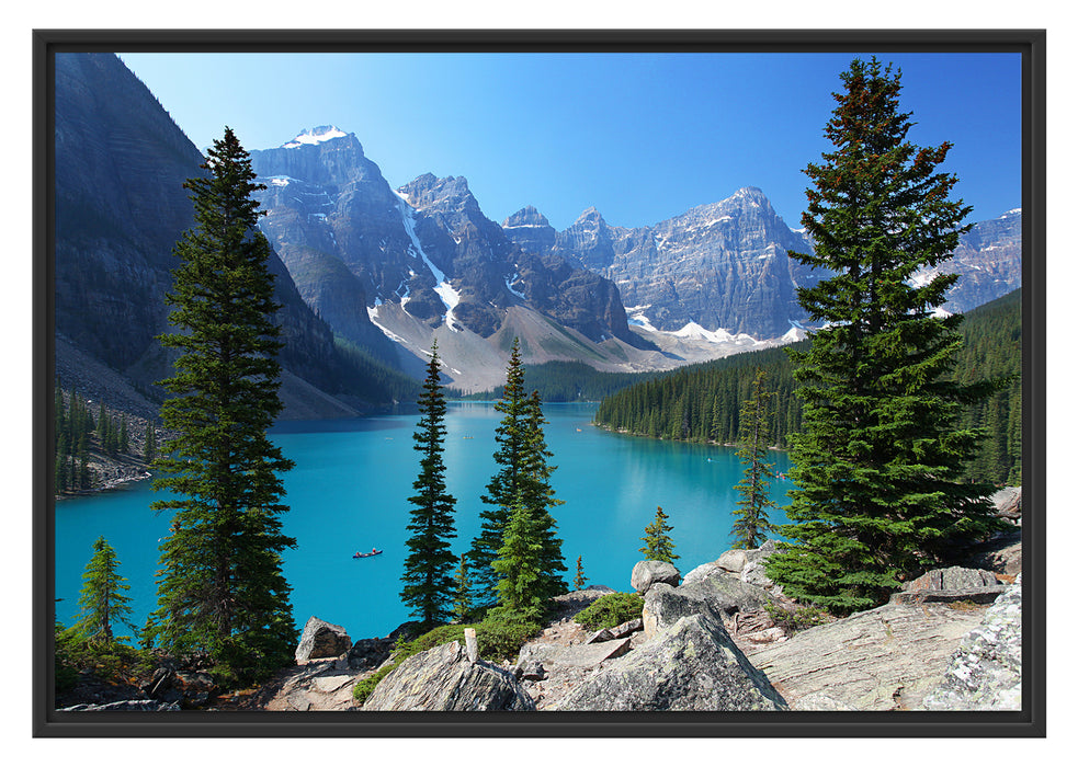 Pixxprint Moraine Lake kanadische Berge, im Schwebe-Effekt Bilderrahmen