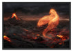 Brennender Phönix Vulkanlandschaft Schattenfugenrahmen 100x70