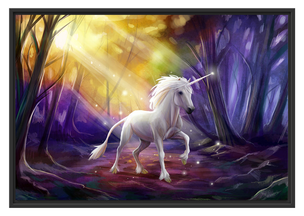 Pixxprint Einhorn im Märchenwald, im Schwebe-Effekt Bilderrahmen