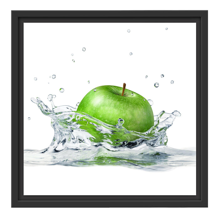 Grüner Apfel fällt in Wasser Schattenfugenrahmen Quadratisch 40x40