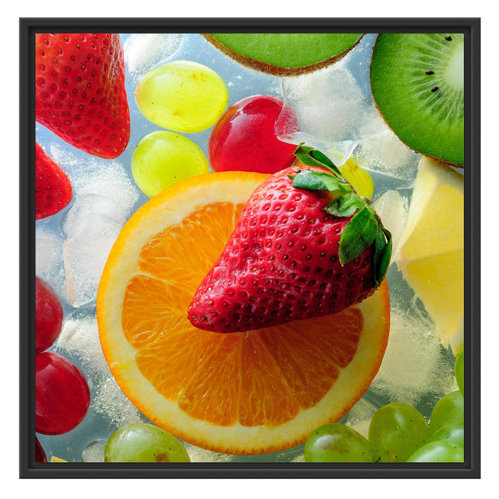 Leckeres buntes Obst Schattenfugenrahmen Quadratisch 70x70