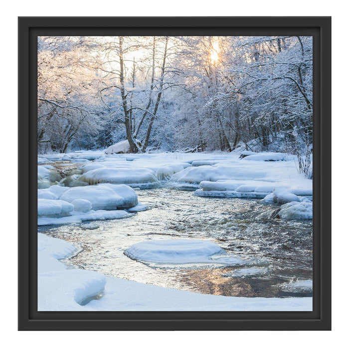 Bach in Winterlandschaft Schattenfugenrahmen Quadratisch 40x40