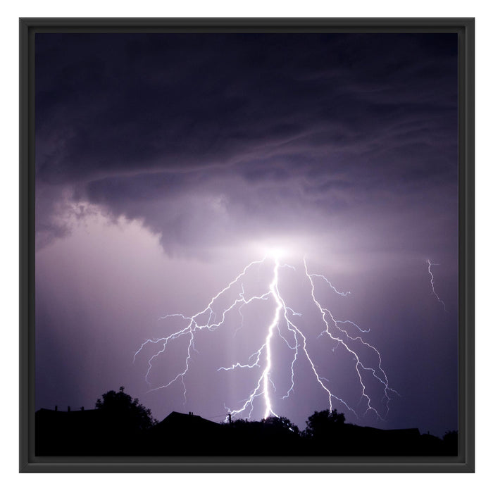 Einschlagender Blitz schwarz weiß Schattenfugenrahmen Quadratisch 70x70