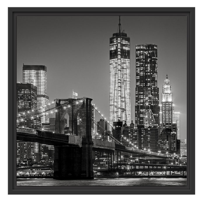 New York City Skyline bei Nacht Schattenfugenrahmen Quadratisch 55x55