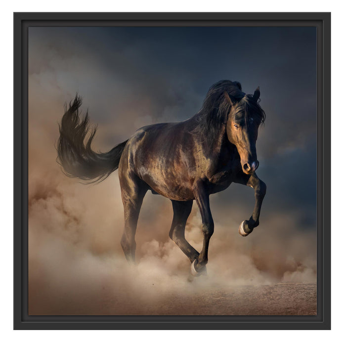 Schwarzes Pferd Schattenfugenrahmen Quadratisch 55x55