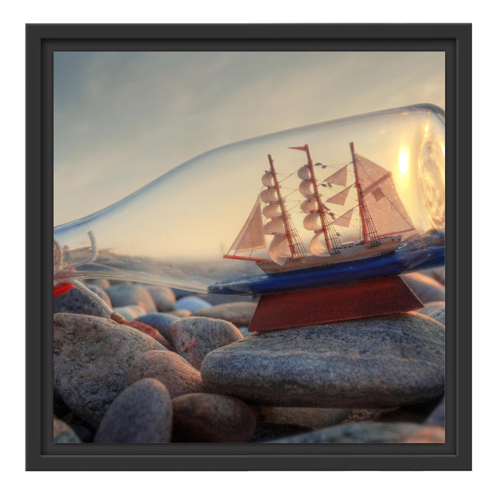 Flasche mit Schiff Schattenfugenrahmen Quadratisch 40x40
