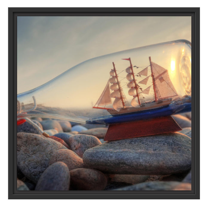 Flasche mit Schiff Schattenfugenrahmen Quadratisch 55x55