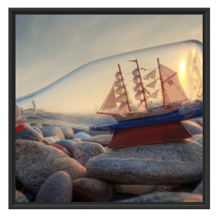 Flasche mit Schiff Schattenfugenrahmen Quadratisch 70x70