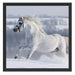 Weißes Pferd auf Schneewiese Schattenfugenrahmen Quadratisch 55x55