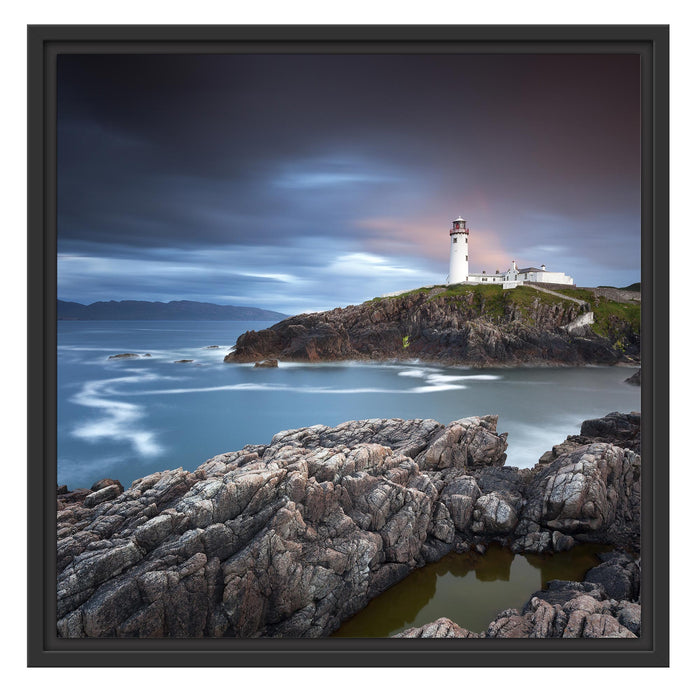 Leuchtturm im Meer Schattenfugenrahmen Quadratisch 55x55