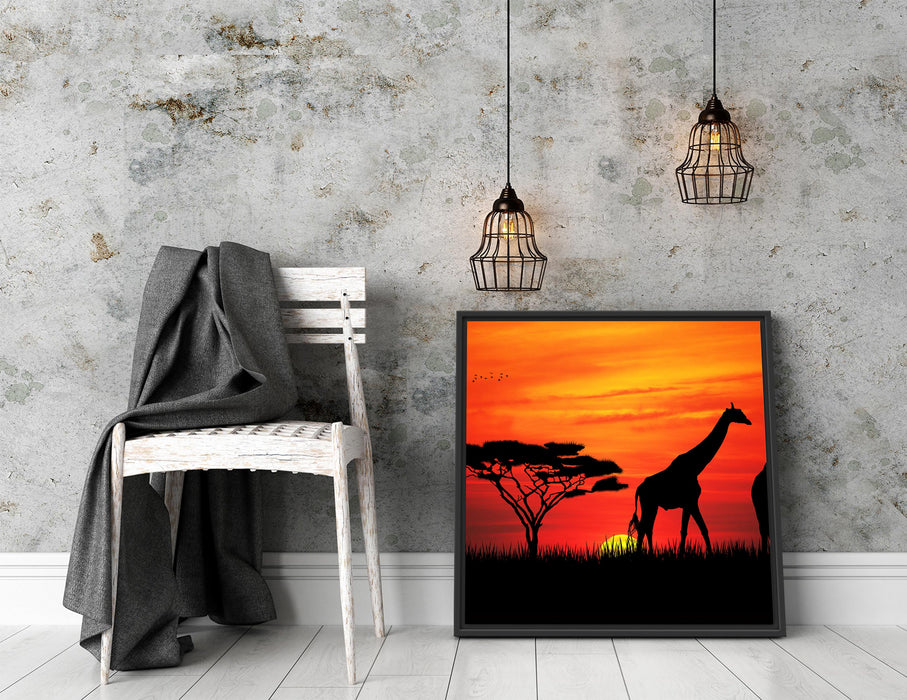 Afrika Giraffen im Sonnenuntergang Quadratisch Schattenfugenrahmen Dekovorschlag