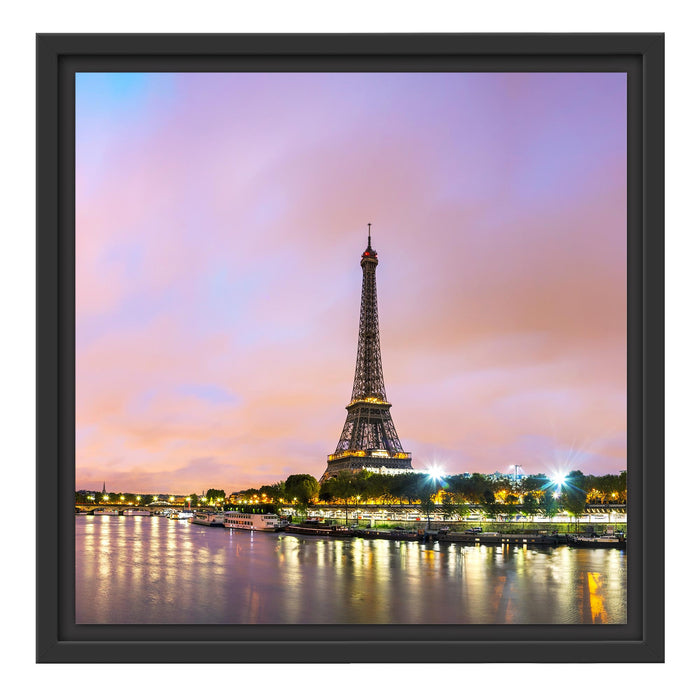 Eifelturm Paris bei Nacht Schattenfugenrahmen Quadratisch 40x40