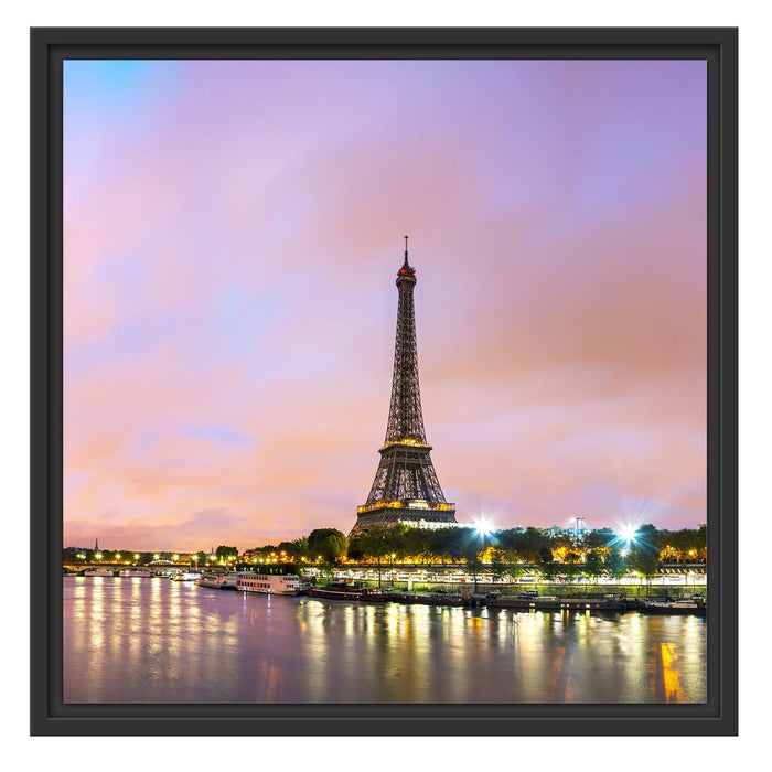 Eifelturm Paris bei Nacht Schattenfugenrahmen Quadratisch 55x55
