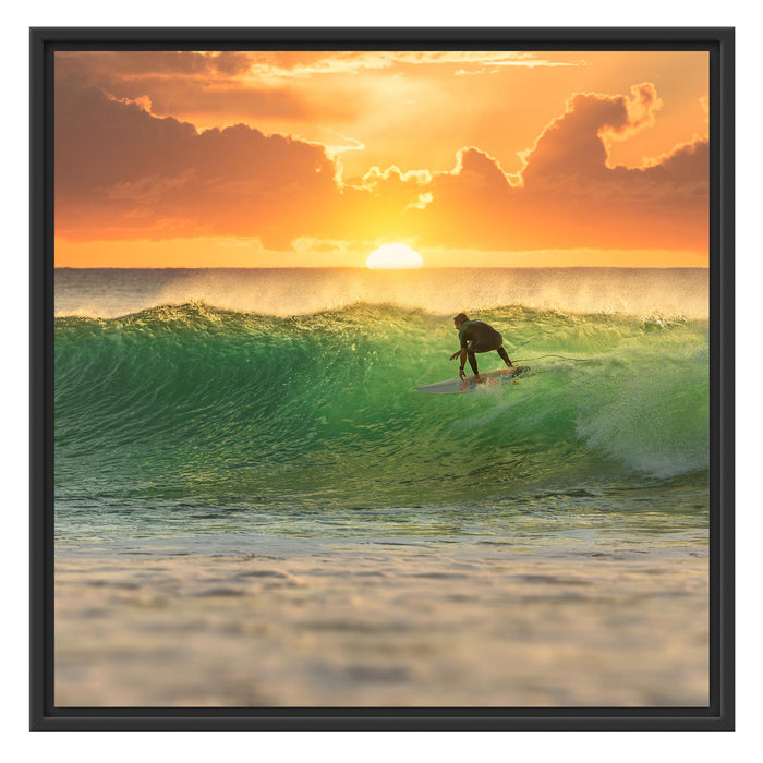 Surfen im Sonnenuntergang Schattenfugenrahmen Quadratisch 70x70