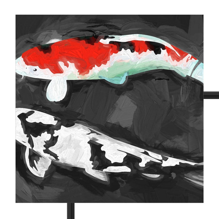 Gezeichnete Koi Karpfen Schattenfugenrahmen Quadratisch 70x70