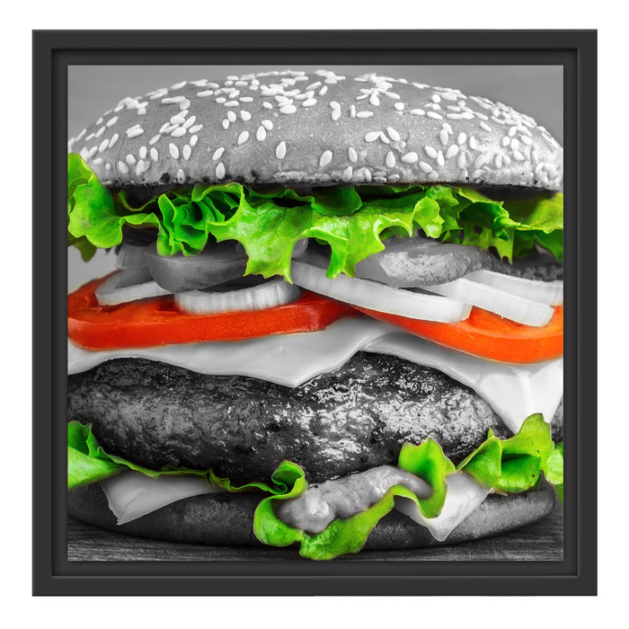 leckerer Hamburger mit Zwiebeln Schattenfugenrahmen Quadratisch 40x40