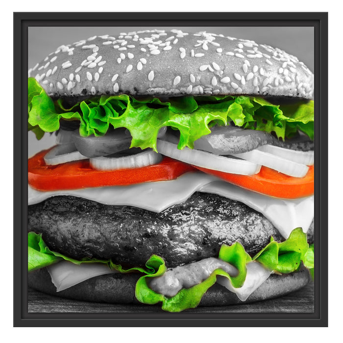 leckerer Hamburger mit Zwiebeln Schattenfugenrahmen Quadratisch 55x55