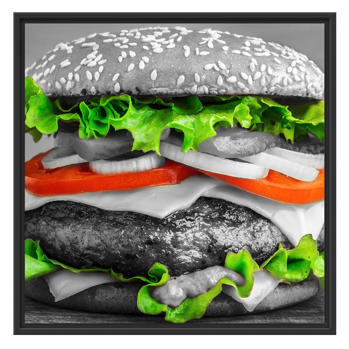 leckerer Hamburger mit Zwiebeln Schattenfugenrahmen Quadratisch 70x70