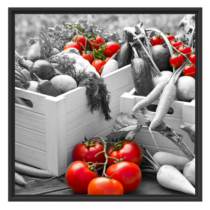 Gemüse in Holzkisten Schattenfugenrahmen Quadratisch 70x70