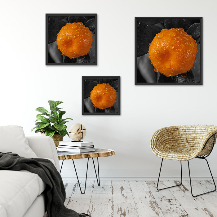 Orange mit Wassertropfen Quadratisch Schattenfugenrahmen Wohnzimmer