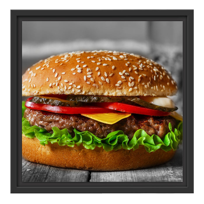 appetitlicher Cheeseburger Schattenfugenrahmen Quadratisch 40x40