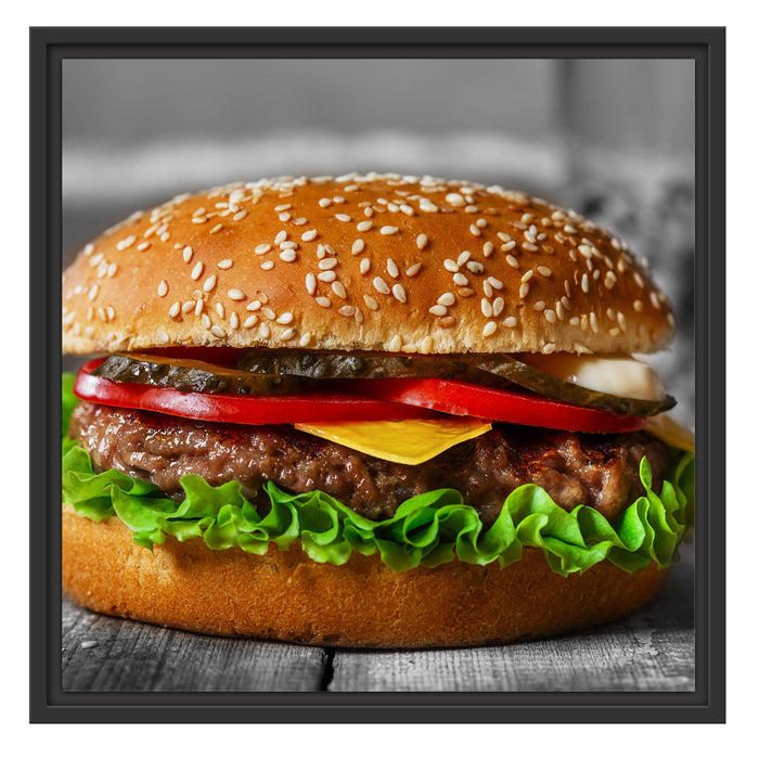 appetitlicher Cheeseburger Schattenfugenrahmen Quadratisch 55x55